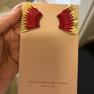 Mignonne Gavigan Red and Gold Feather Earrings